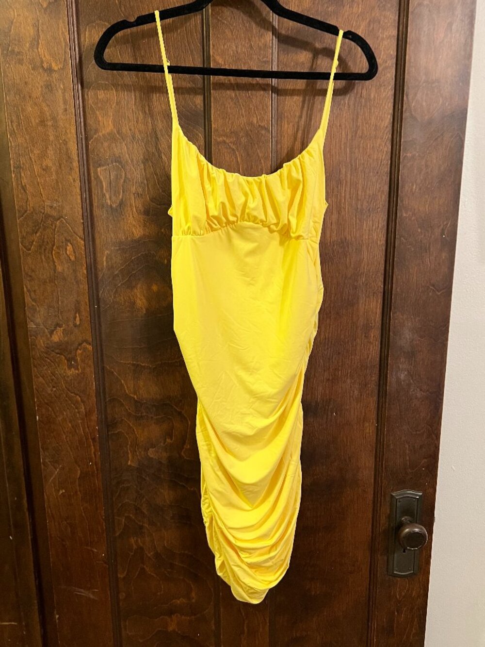 Yellow Ruched Midi Dress